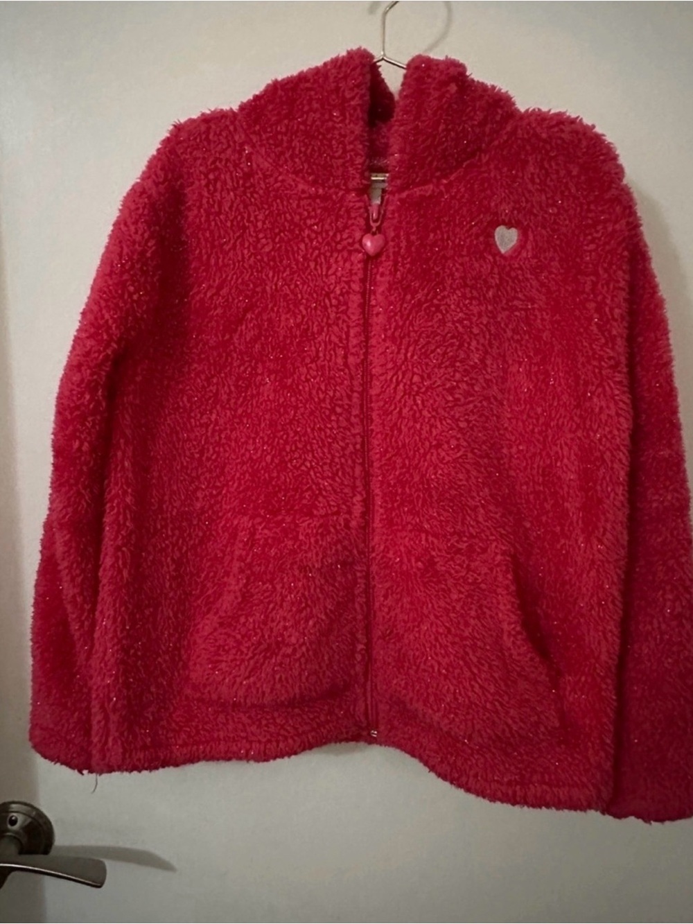 Nula Bug Girls Pink Sparkle Fuzzy Fleece Hooded Jacket Size 7 / 8